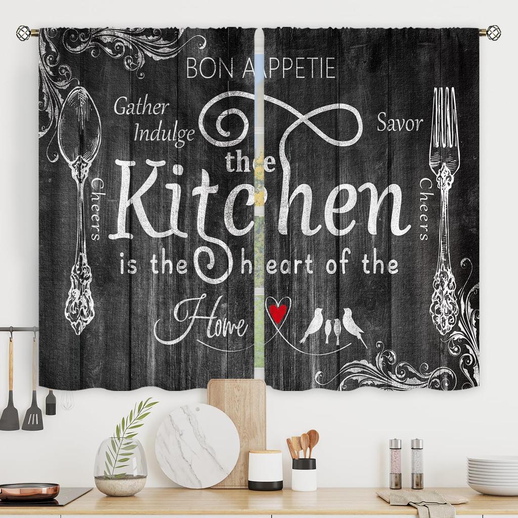 Panels Rustic Kitchen Curtains Small Short Strawberry Floral Fruit Dessert Wood Board Red Watercolor Farmhouse Made Of Polyester Window Treatment