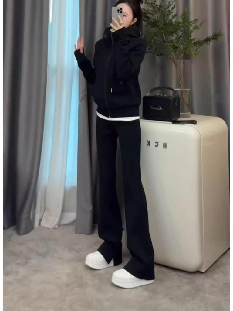 Plus Size Women's Sportswear Set: Hooded Jacket & Wide Leg Pants for Spring/Autumn – Sizes 2-300 Jin