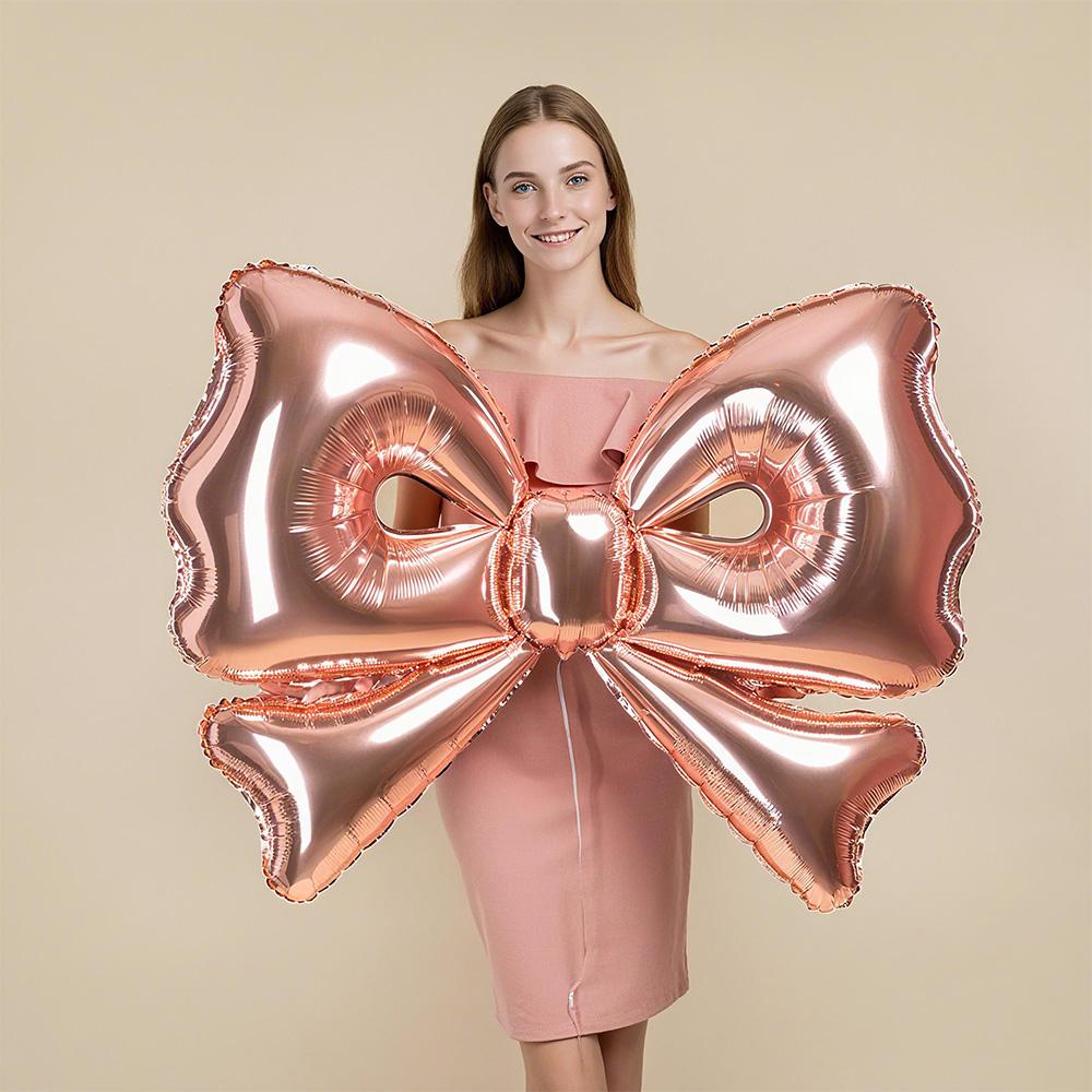 2-Pack of 40inch Rose Gold Bow Balloons, Large Rose Gold Bow Foil Balloons, Elegant Rose Gold Giant Bow Balloons; Suitable for Birthday Parties,