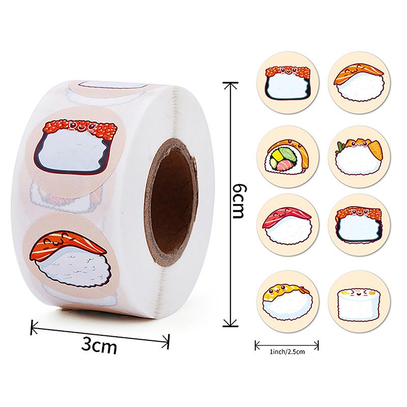 1Roll 2.5cm/1inch Circular Cartoon Sushi Pattern Sticker Birthday Wedding Decor Sticker Baked Dessert Lunch Box Label Sticker