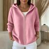 Women's Color Long Sleeve Hooded Zip Up Cardigan Sweater for Casual Daily Wear