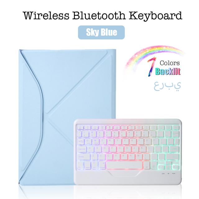 

Чехол с клавиатурой с подсветкой для Apple iPad 10,2 дюйма, 2021 2020, беспроводной Bluetooth, треугольный съемный защитный чехол на задний кронштейн iPad 10.2 2019