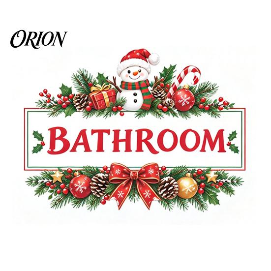 Festive Wall Art Christmas Bathroom Door Sticker, Waterproof PVC Decal with Wreath and Snowman Design Holiday Decor for Home Decor, Removable