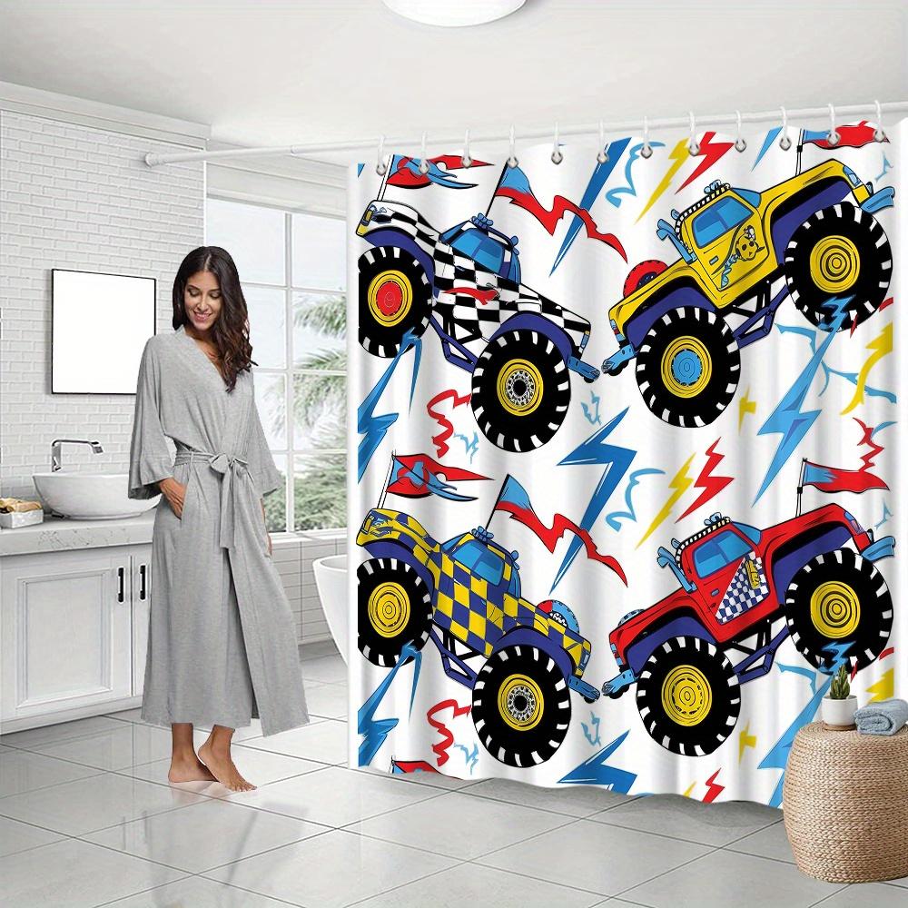 

Monster Truck Shower Curtain – Playful Cartoon Cars, Bold Colors & Lightning Design, 70x70in, Polyester, Includes Hooks 90x180cm35x71in