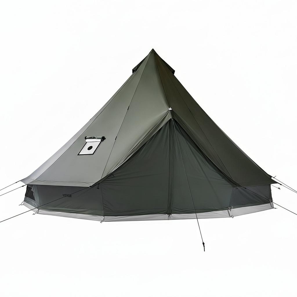VEVOR Tienda de Lona tipo Bell Tent, Tienda Yurta para 4 Estaciones de 4 m para Acampar con Salida para Estufa, Lona Transpirable para hasta 4 Personas con Suelo Desmontable con Cremallera