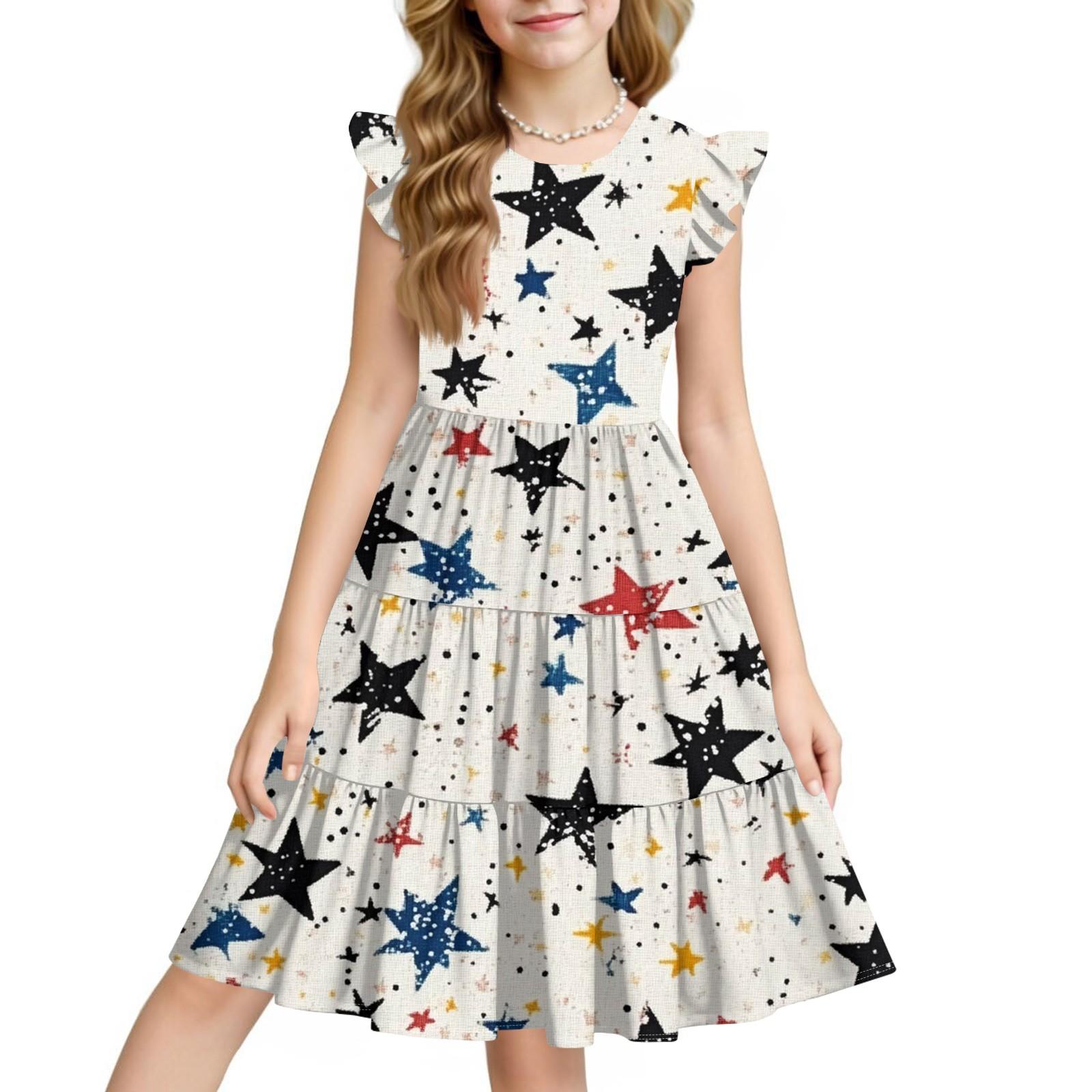 

Летнее детское платье для девочек, повседневное, на День независимости, милое платье принцессы с круглым вырезом 110 бежевый