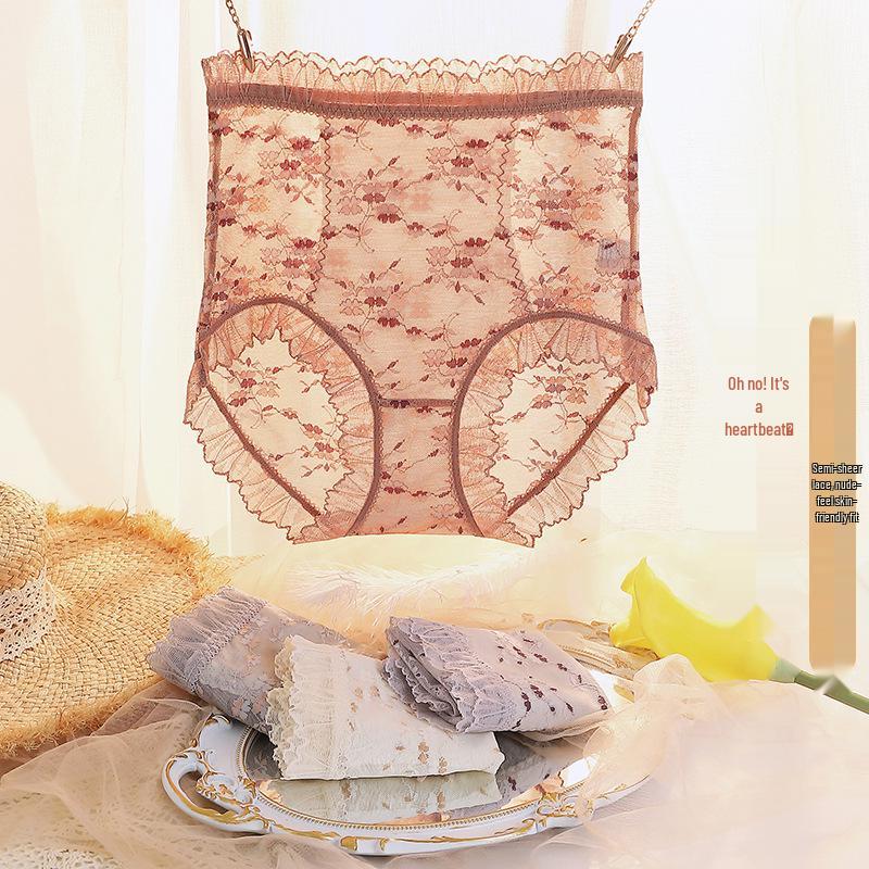 Krajkové kalhotky s vysokým pasem, kontrolou bříška a pozvednutím boků pro ženy plus size - Prodyšné, rozkrok z čisté bavlny, trojúhelníčkový střih.