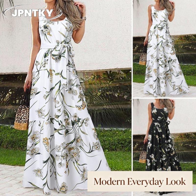 JPNTKY Fashion Summer Spring Sleeveless U-Neck Casual Dresses
