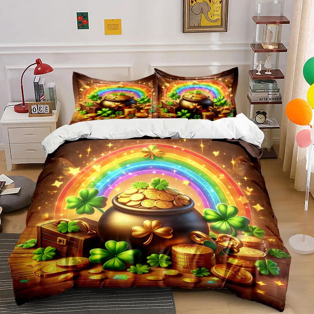 Lucky Clover Rainbow Decor Set Soft Comfortable Duvet Cover Bedding Set Included 1*Duvet Cover & 2*Pillowcases gift
