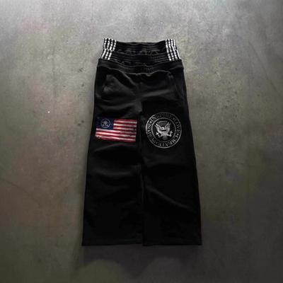Europeu e Americano cintura dupla bordado letras estilo de rua moda personalidade outono e inverno calças de perna larga masculinas e femininas