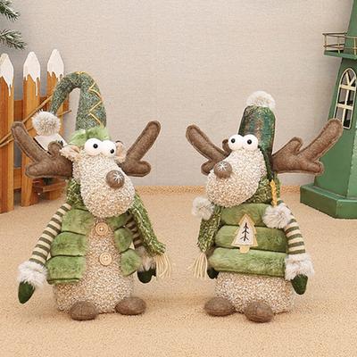 Christmas Reindeer Plush Toy with Retractable Legs Handmade Long-Legged Cartoon Elk Plush Doll Xmas Holiday Party Decoration Ornament