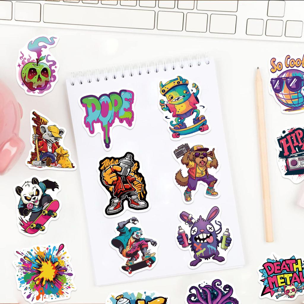 50pcs Street Spray Graffiti Culture Cool Cartoon Stickers DIY Phone Guitar Laptop Notebook Suitcase Waterproof Sticker Kids Toys