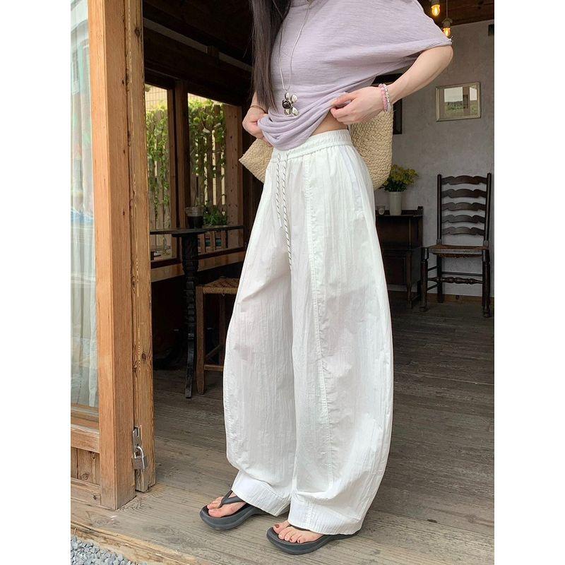 Idle Style Drawstring Matchet Pants Light Blue Casual Pants Women's Autumn Loose Loose Pants Easiest for Match Mop Pants Pants