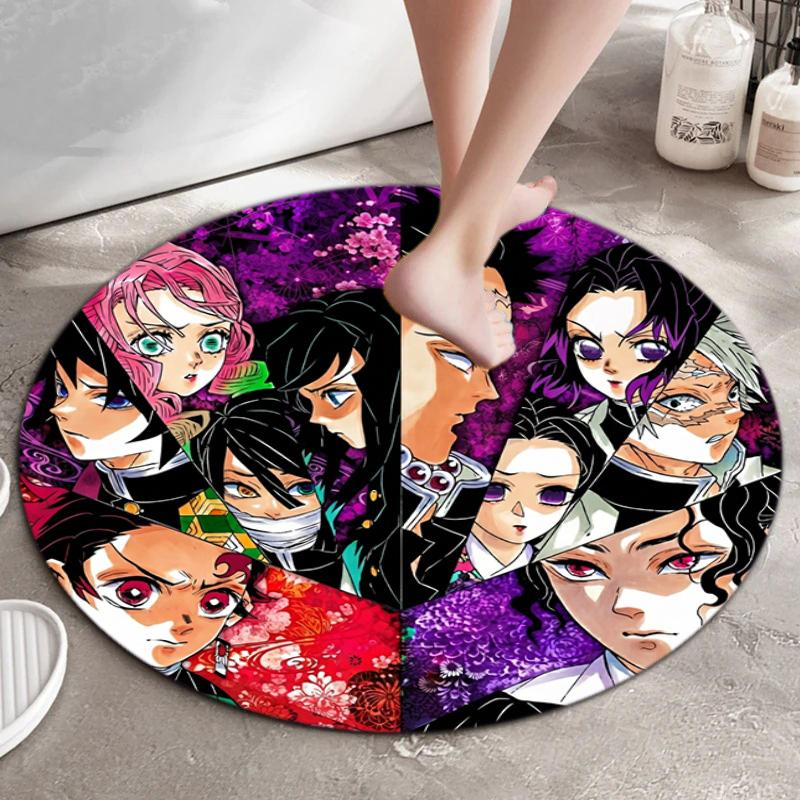Classic Japanese-style Cartoon Demon Slayer Round Rug, Home Soft Decorative Anti-slip Yoga Mat and Chair Mat, Outdoor Floor Mat Carpet K10