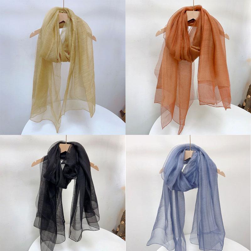 Double Silk Wool Scarf Spring And Autumn Thin Solid Color Mulberry Silk Shawl Women'S Silk Scarf