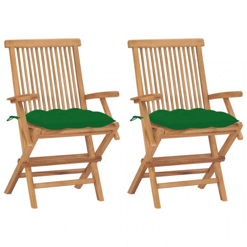 Day and Night - Day and Night Garden Chairs 2 Pcs Solid Teak Wood with Green Cushions