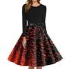 Women's Fashion O-Neck Casual Slim Fit Halloween Printed Long Sleeve Dress