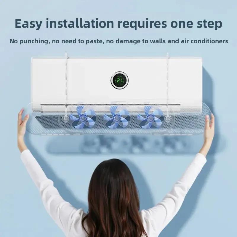 No Drill Air Conditioner Deflector, 3-Blade Wind Shield Prevent Direct Wind, Universal Fit for Home Bedroom, Wall Mount Bracket bianco
