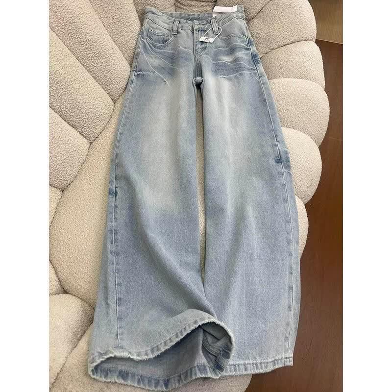 Zuose Women s Petite American Retro Light Wash Wide-Leg Jeans M