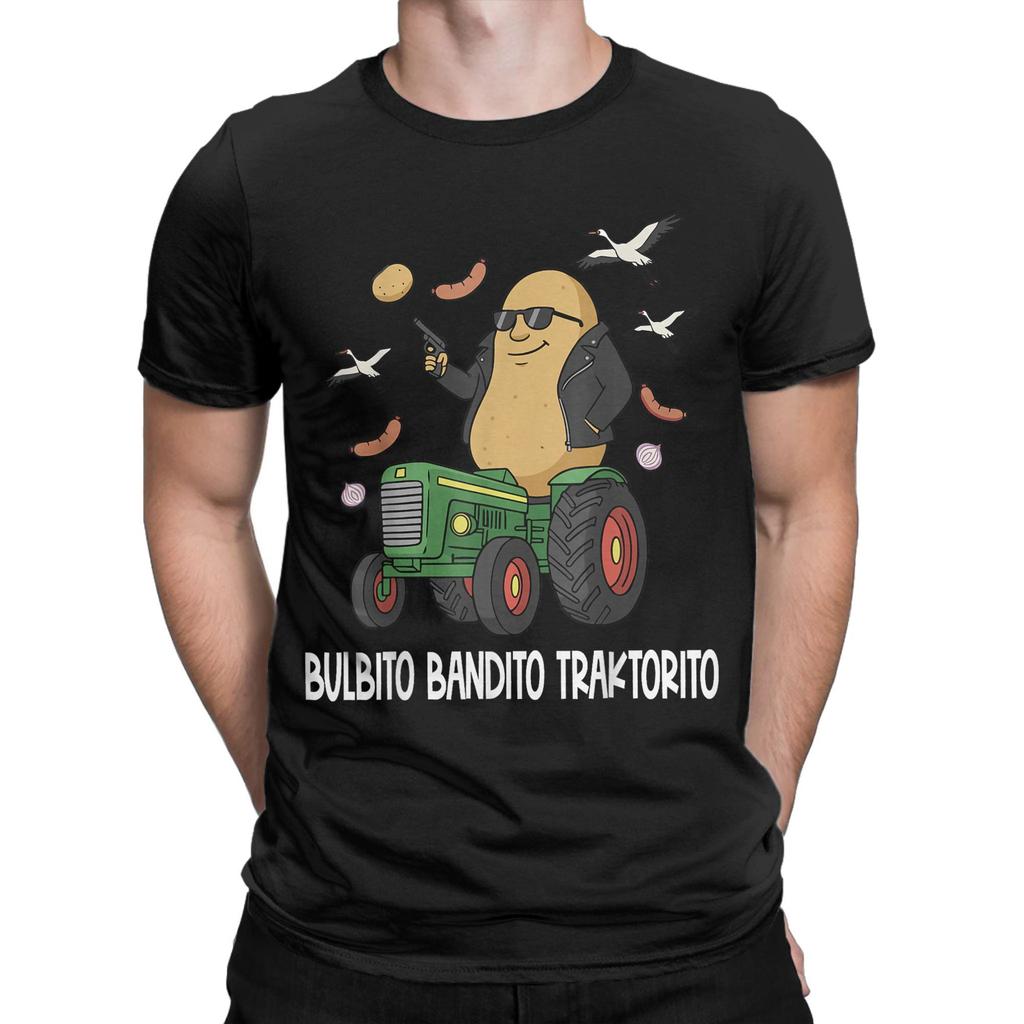Men's Italian Brainrot Characters Bulbito Bandito Traktorito T Shirts  Cotton Tops Short Sleeve Crewneck Tees Graphic T-Shirt