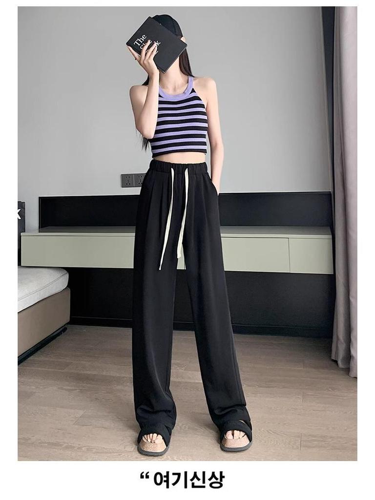 Petite Women's High-Waisted Drapey Drawstring Wide-Leg Summer Pants – 145