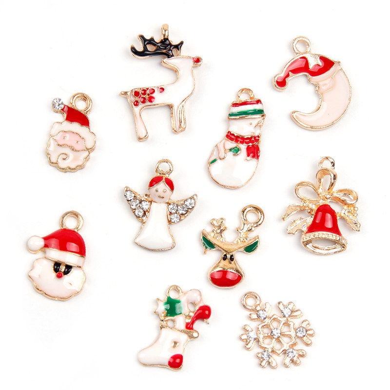 Festive 19pcs Metal Alloy Mixed Christmas Charms Set With Colorful Designs