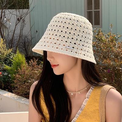 Women S Solid Hollow Knit Breathable Fisherman Hat For Spring Summer