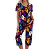 Women's Halloween Two Piece Outfit - Short Sleeve Top and Pants Set with Fun Print, Casual Wear for Halloween Party and Everyday
