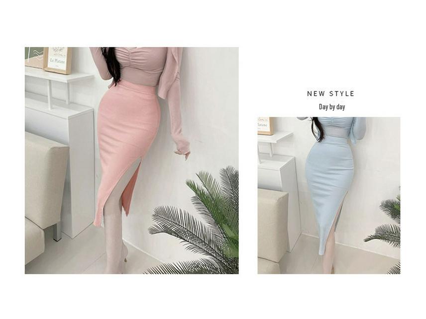 Elegant Korean High-Waisted Slimming Slit Bodycon Skirt