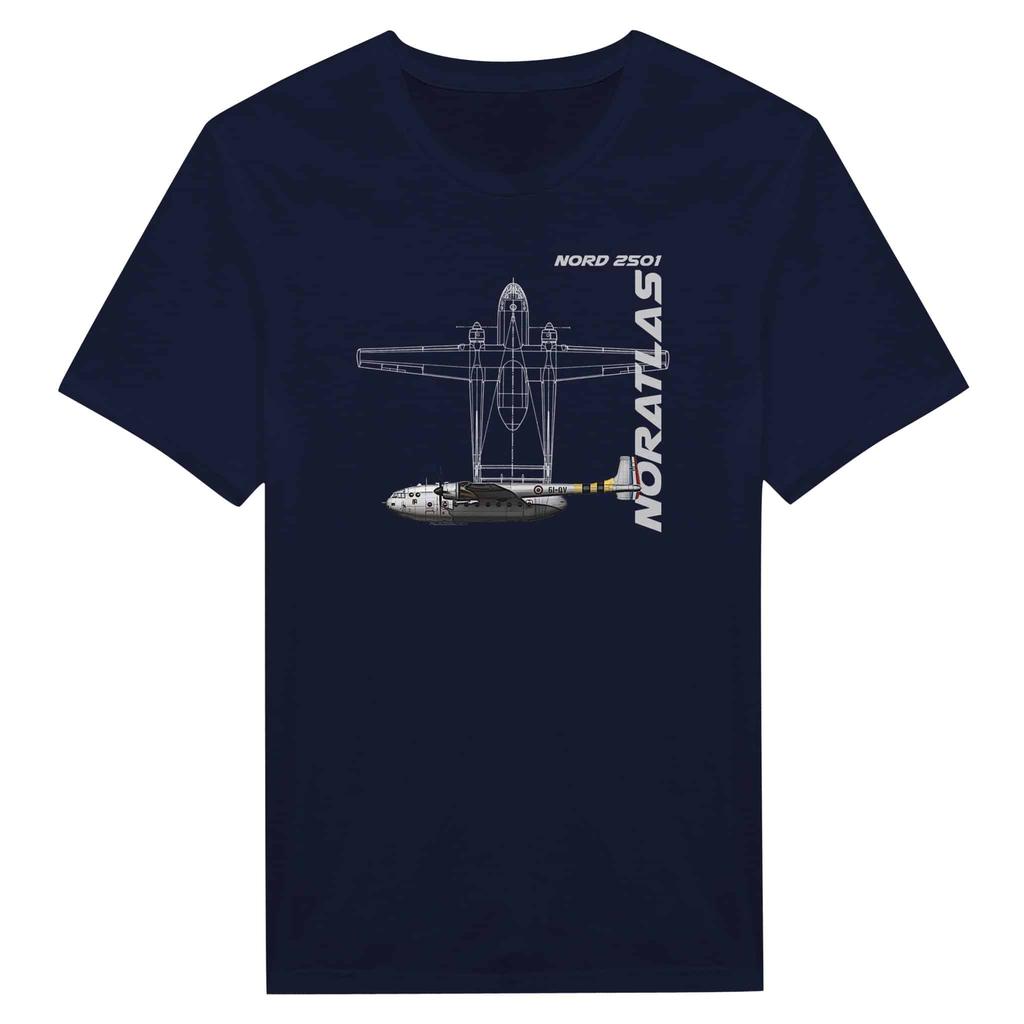 Französische Luftwaffe Nord 2501 Noratlas Transportflugzeug T-Shirt 100% Baumwolle Rundhals Kurzarm Sommer Lässig Herren T-Shirt