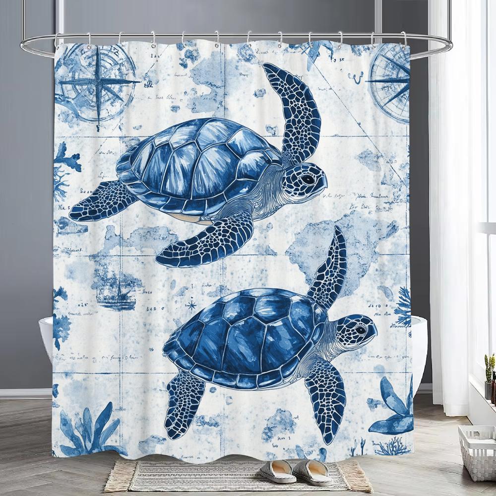 Marineland Sea Turtle Fun Shower Curtain For Beach Theme Bathroom Decorative Shower Curtain, Waterproof Shower Curtain With Hook