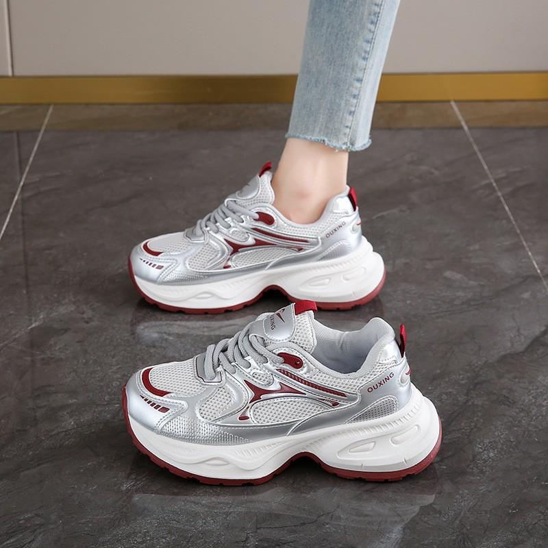 High-end Silver Dad Shoes Women's Summer Mesh Breathable Thick-soled Feet Small Size Casual Shoes Ruth Same Style