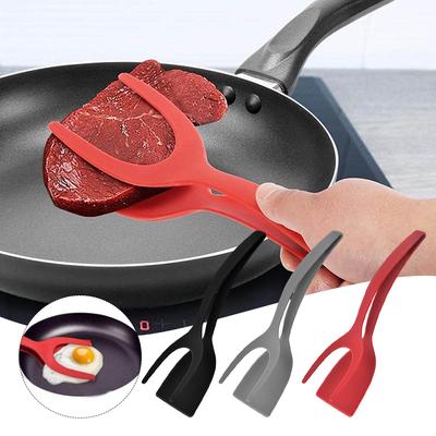 2 In 1 Grip Flip Tong French Toast Pancake Egg Clamp Silicone Steak Tongs Spatula Non Stick Omelette Making Clip Kitchen Gadgets