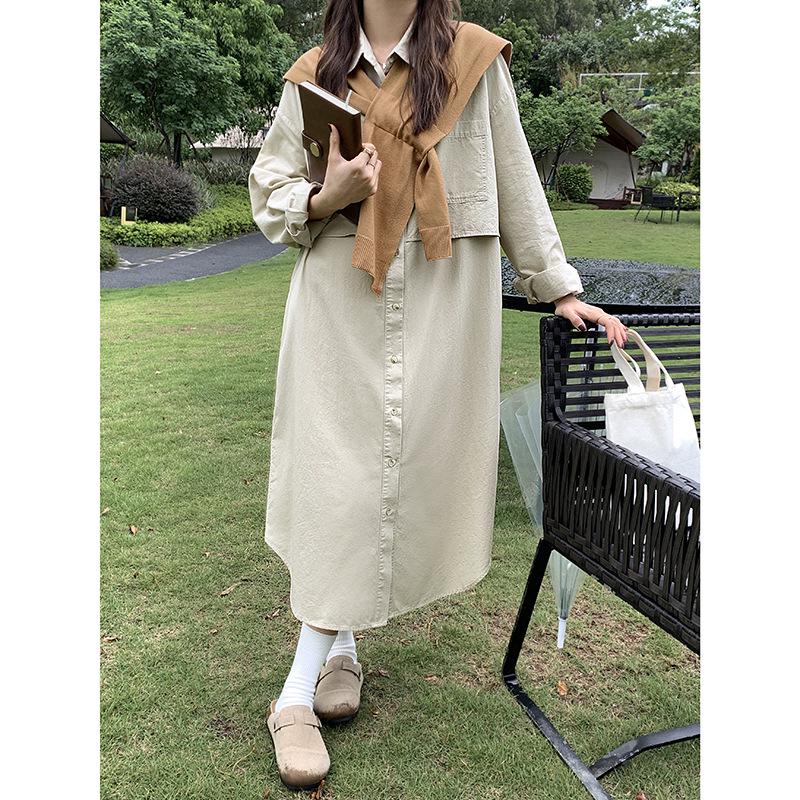 

Huang Zheng Women s Loose Fit Workwear-Style Shirt Dress, Korean Casual Long Dress 2025 One Size