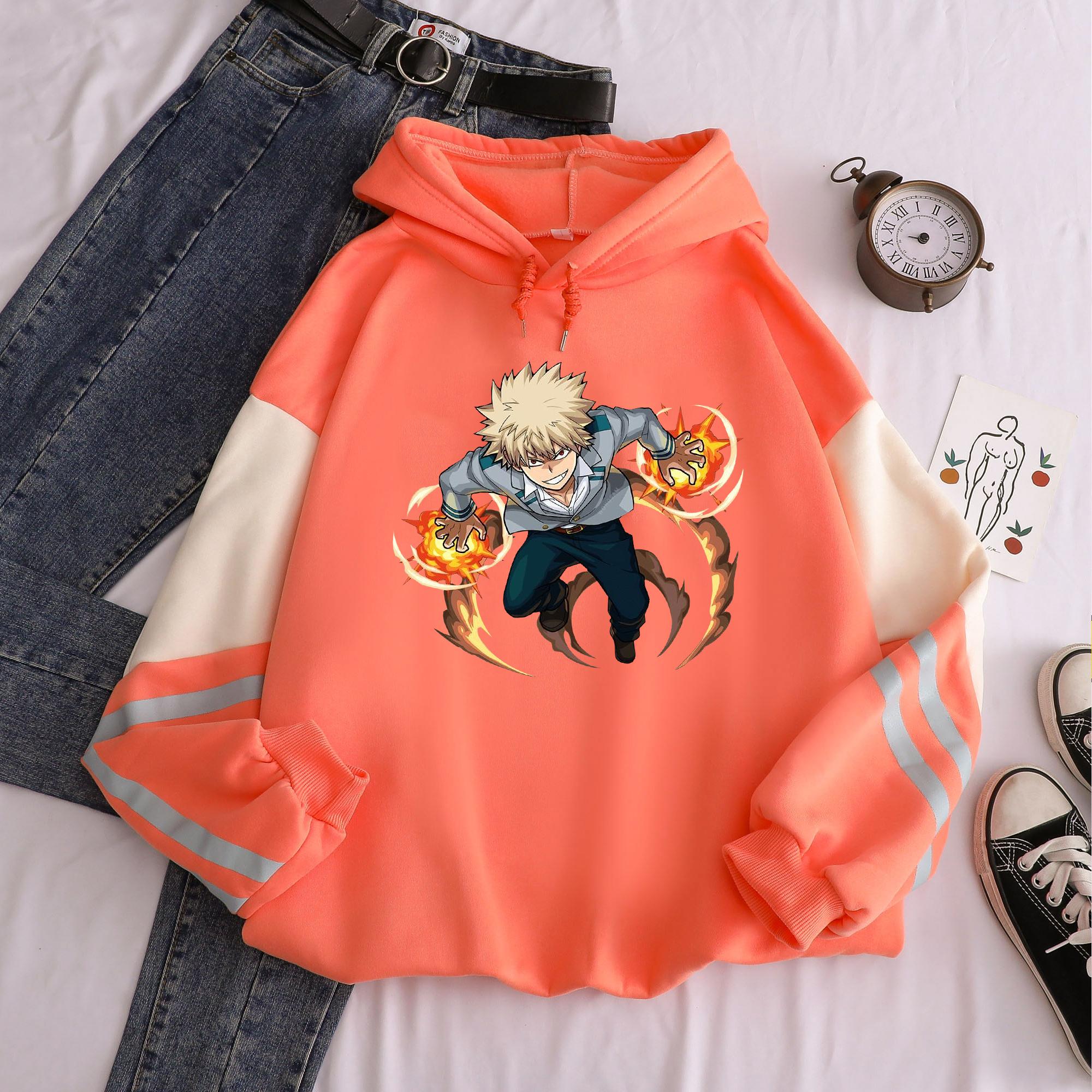 

Уличная одежда Janpanese Anime Моя геройская академия Бакуго Кацуки Принтованные лоскутные толстовки с капюшоном Женские оверсайз худи Мужские 4XL оранжевый