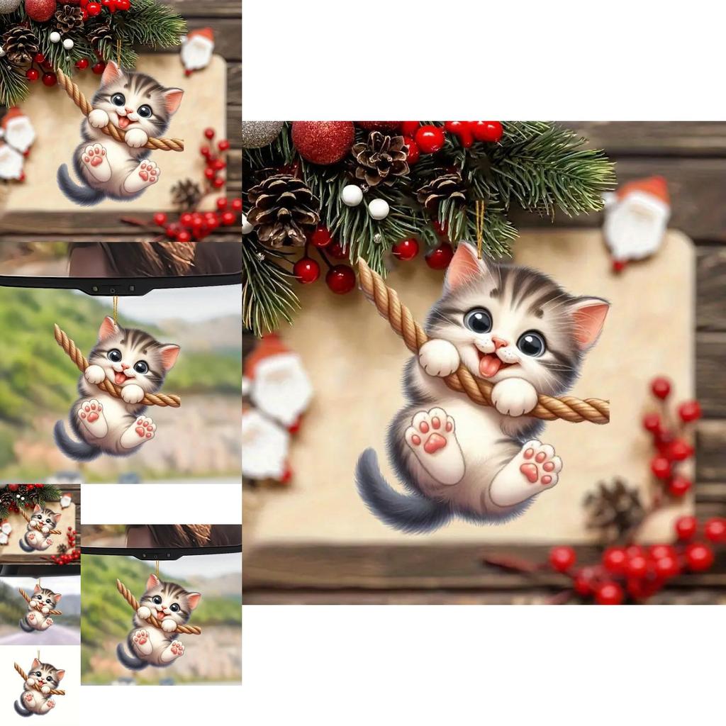Cute Acrylic Cat Car Pendant Charming Cartoon Vehicle Decor For Cat Lovers