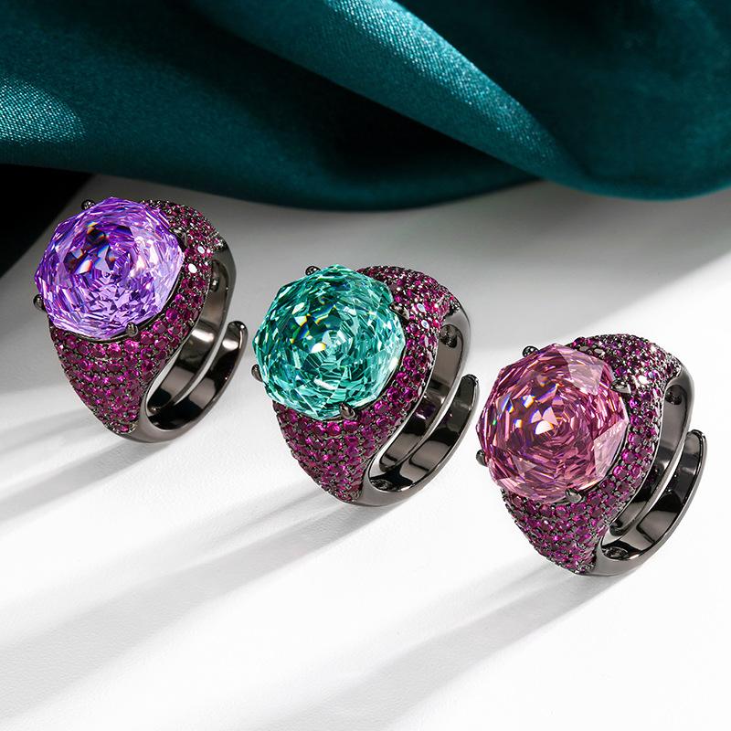 Schmuck Kupferboden Vergoldet Imitat Rosenschliff Schwarzgold Personalisierter Ring Hauptstein 14 mm