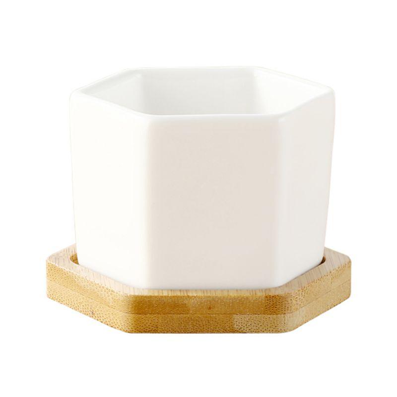 

Белый креативный керамический небольшой шестигранный цветочный горшок для суккулентов с бамбуковым и деревянным подносом, балконный зеленый горшок для садовых суккулентов 1 pc белый