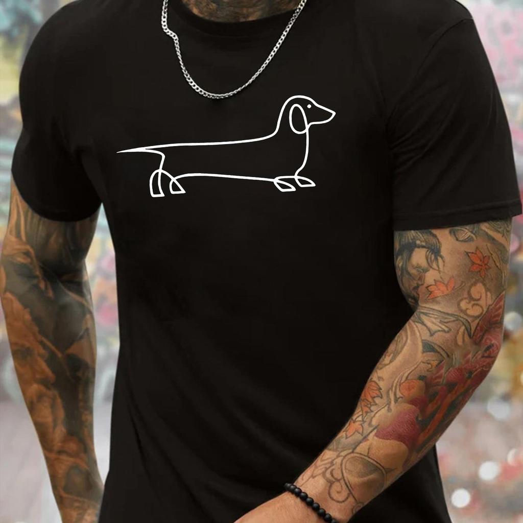 Dachshund Line Art Print Mens Casual Crew Neck TShirt Breathable Short Sleeve Daily Wear