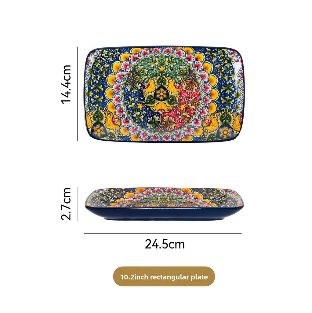 Bohemian Retro Dinnerware Set Salad Bowl Cutlery Ethnic Style Tableware for Home