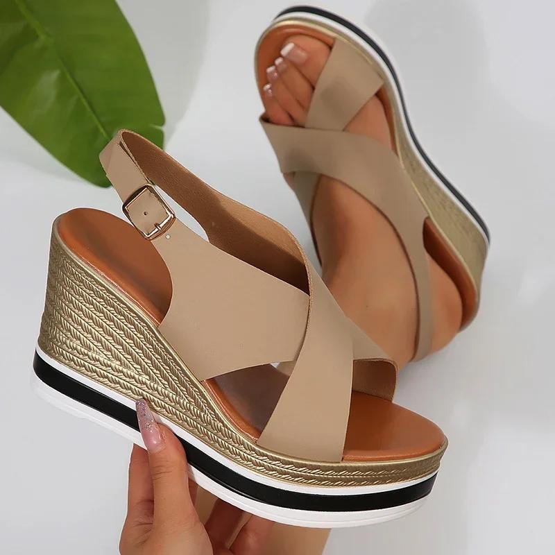 Fashion Women Platforms Sandals Summer Peep Toe High Heel Sandles 2025Cross Band Chunky Wedge Sandals Shoes for Women Sandalias De Mujer