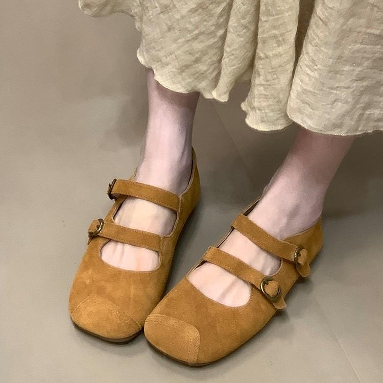 [Fanfna] 2025 autumn new square head shallow mouth niche single shoes versatile flat Mary Jane commuter women's shoes