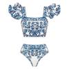 1SET women's sunscreen swimsuit gauze skirt printed swimsuit women's bikini