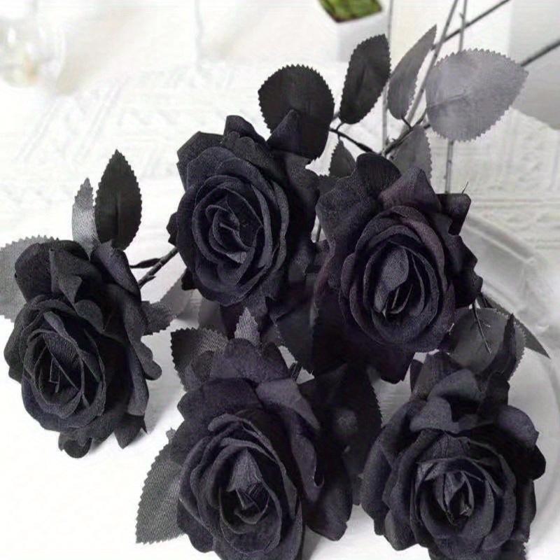 Sztuczne czarne róże na długich łodygach, z tworzywa sztucznego, nigdy nie więdną, odpowiednie na Walentynki, rodzinne przyjęcie weselne, atmosferę Halloween