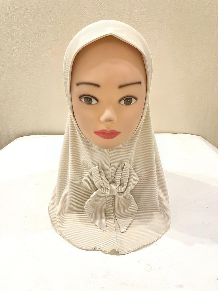 Beautiful Plain small girl hijab with bow simple cute hijab hats women's caps can fit 2-6 years old girls