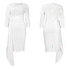 Large Size Women Spring Autumn Fashion Pleated Bandage Dress Ladies One Piece Solid Medium Sleeves Sheath Dress