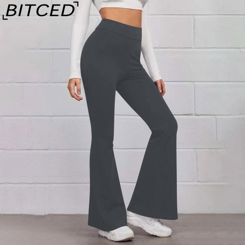 BITCED Women's Trousers Shiny Solid Color High Waist Trousers Spring Autumn Temperament Loose Straight Wide Leg Trousers Casual Wear