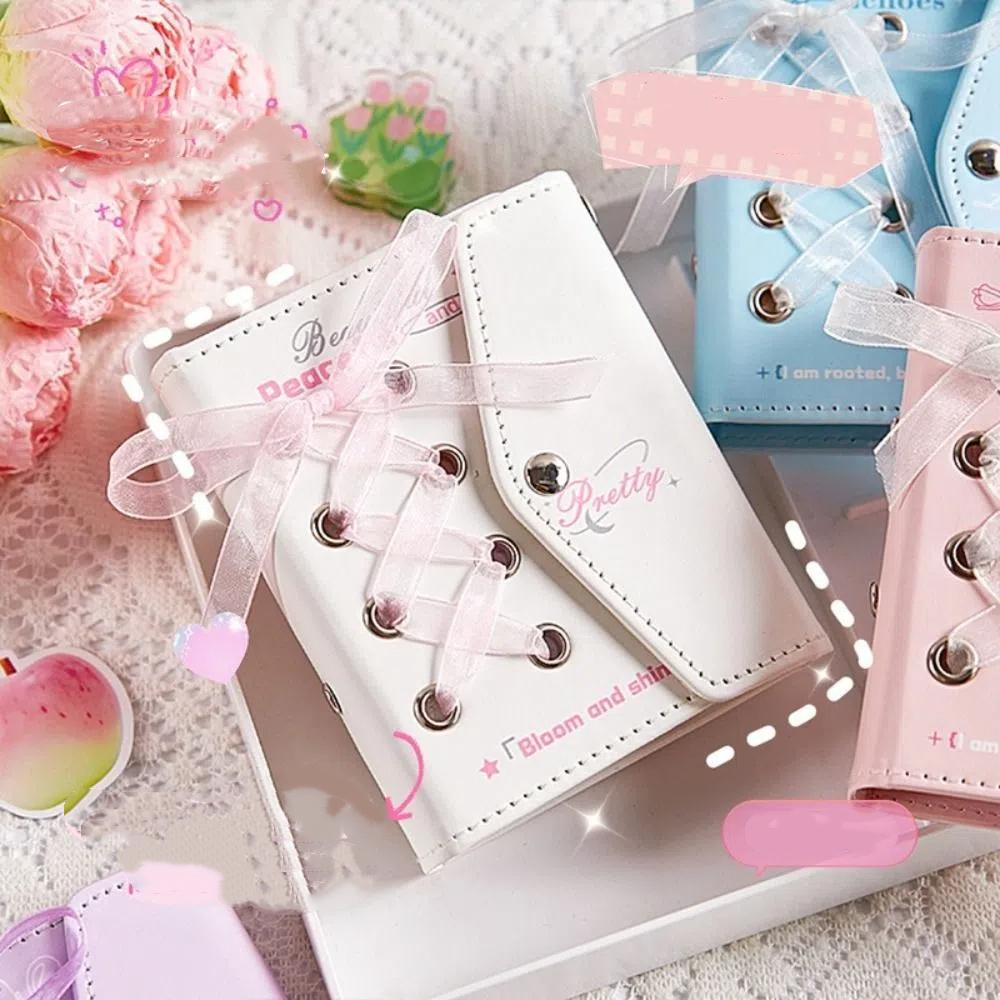 

3inch Cards Mini Photo Album PU Leather Picture Case Ribbon Bow Photocard Trading Card Storage синій