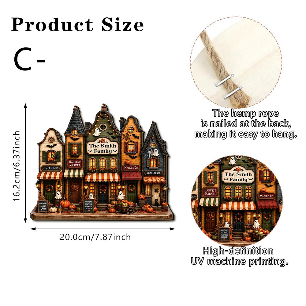 Autumn Halloween Wooden Ghost Castle Pumpkin House Style Courtyard Entrance Wall Welcoming Decoration Doorplate