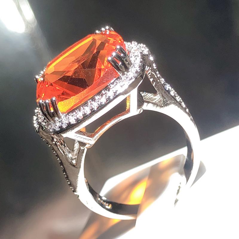 Square Large Orange Gem Ring Bohemian Style Wedding Ring For Women Micro-inlaid Zircon Ring Party Jewelry Engagement Ring